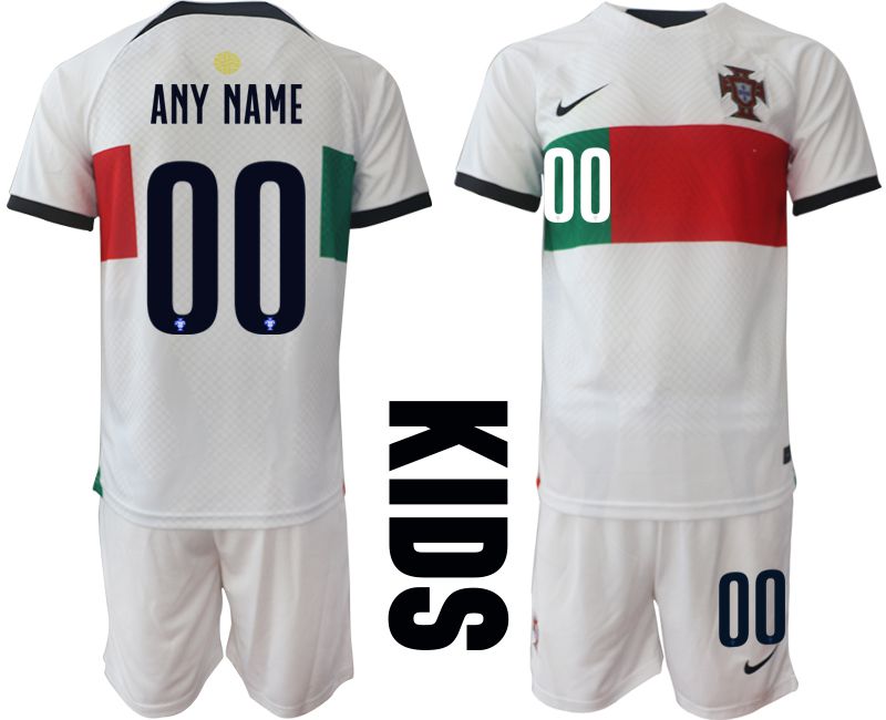 Youth 2022 World Cup National Team Portugal away white customized Soccer Jersey->customized soccer jersey->Custom Jersey